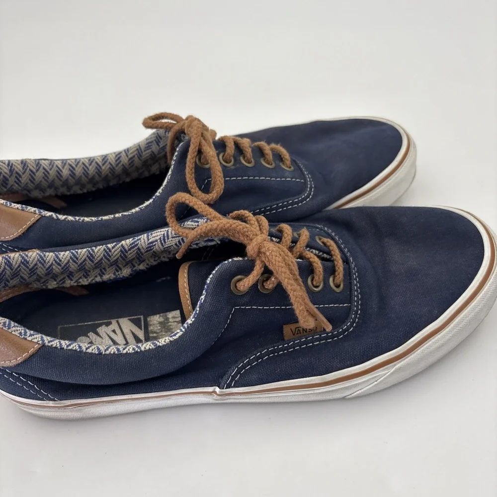 Vans Men's Size 11 Navy Canvas Boat Shoes Leather Trim Rope Laces Sneakers